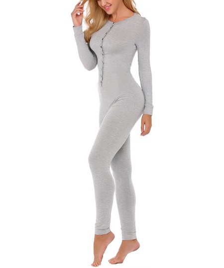 Sets Women's Onesie Pajmas Bandage One Piece Bodysuit Sleep Romper Underwear Long Sleeve Jumpsuit Sleepwear - Grey - CO1852094SN