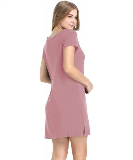 Nightgowns & Sleepshirts Womens Soft Bamboo Short Sleeve V-Neck Nightgown Night Shirt Sleep Dress - Dusty Rose - CN196OHIE0Q