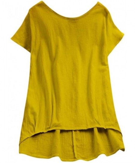 Tops Women's Short Sleeve Loose T Shirt Asymmetrical High Low Basic Tee Tops - Yellow - CO18NI24CM7