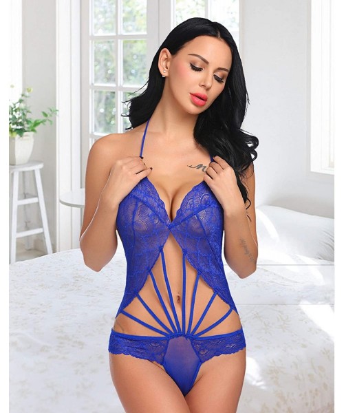 Baby Dolls & Chemises Women Lingerie One Piece Lace Teddy Sexy Babydoll Bodysuit Deep V Outfits - Style 1-blue - CT1895GA80R