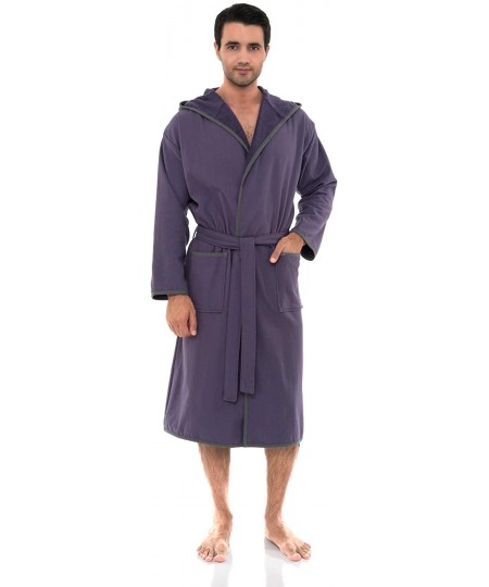 Robes Men's Robe- Cotton Lined Hooded Terry Bathrobe - Loganberry - CG18IMULQKD