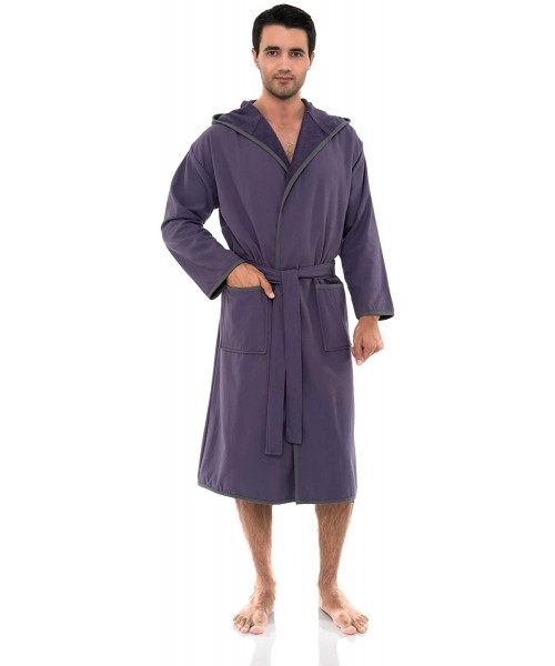 Robes Men's Robe- Cotton Lined Hooded Terry Bathrobe - Loganberry - CG18IMULQKD
