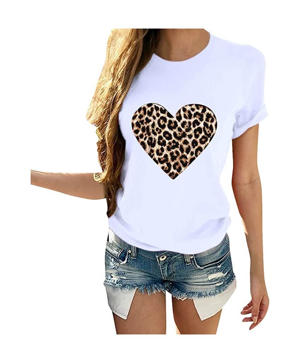 Thermal Underwear Women's Short Sleeve Tee Shirt Valentine's Day Casual Heart Print Blouse Round Neck Daily Tops T-Shirt - Wh...