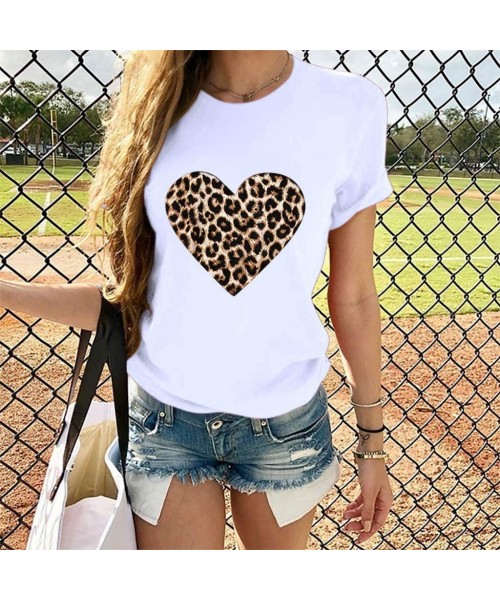 Thermal Underwear Women's Short Sleeve Tee Shirt Valentine's Day Casual Heart Print Blouse Round Neck Daily Tops T-Shirt - Wh...