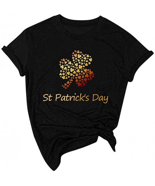 Thermal Underwear St. Patrick's Day Print Short Sleeve Round Neck Top - W-black - C41953UD9A5