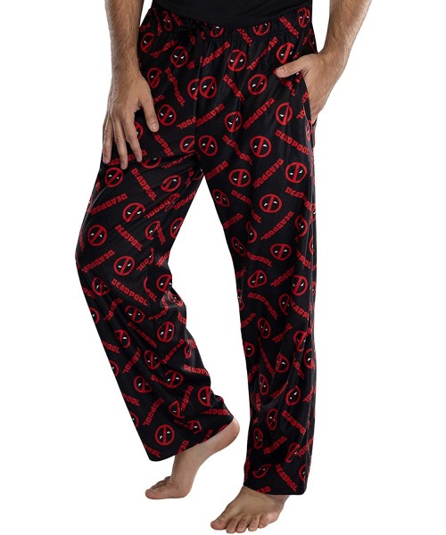 Sleep Bottoms Marvel Mens' Deadpool Logo All Over Print Pajama Pants - CA18AXONYGG