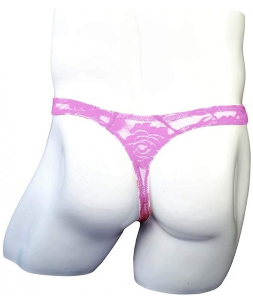 G-Strings & Thongs Men's lace G-String Thongs T-Back See Through Bikini Briefs Underwear - Pink - CU18D946H5C