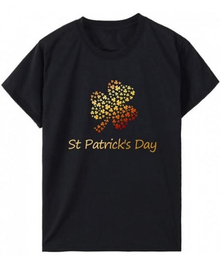 Thermal Underwear St. Patrick's Day Print Short Sleeve Round Neck Top - W-black - C41953UD9A5