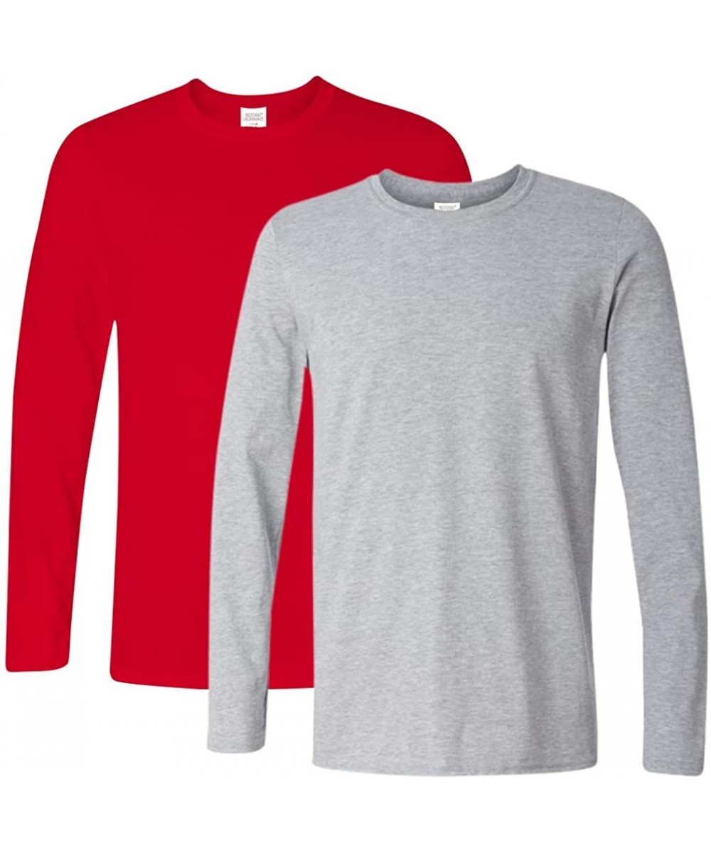 Undershirts Men's Casual Classic Fit Long Sleeve Solid Heavy Cotton T-Shirt| 1Pack/2 Pack - 2 Pack-gray/Red - CE18ISRA99Q
