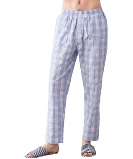 Sleep Sets Mens Cotton Woven Pajama Set Plaid Sleepwear Short Sleeve Button Down Soft 2 Piece PJs - Light Blue - CD197WHW27X