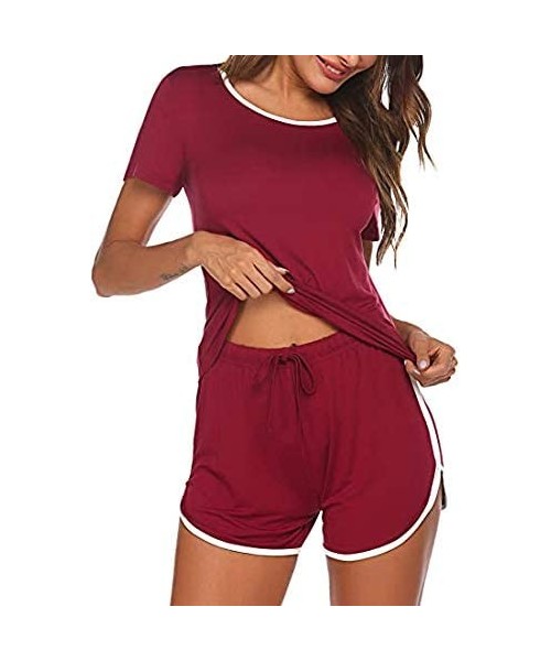 Sets Women's Pajama Set Short Sleeve Sleepwear Set Nightwear Pjs Lounge Sets Nightgown Set(S-2XL) - Wine Red - CH19DETQ9EX