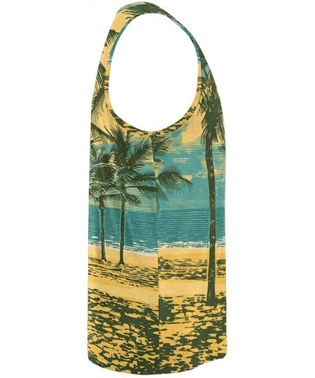 Undershirts Men's Muscle Gym Workout Training Sleeveless Tank Top Palm Trees and Sunset - Multi8 - CY19DW7203L