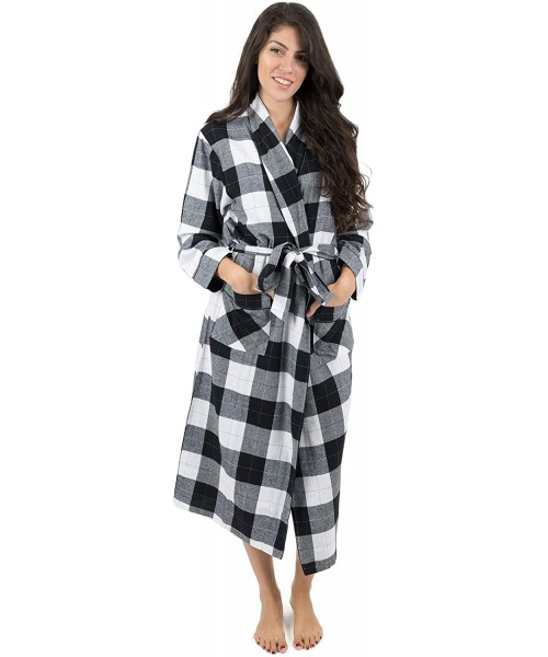 Robes Womens Flannel Robe Christmas Robe (Size X-Small-XX-Large) - Black/White - CU18IGL60XG