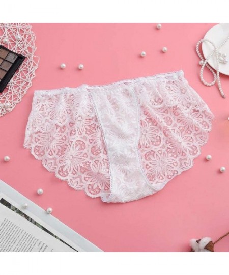 Thermal Underwear Floral Lace Sexy Panty Strappy Panties Thong G-String Lace Lingerie Brief Underpant Sleepwear - White - CW1...