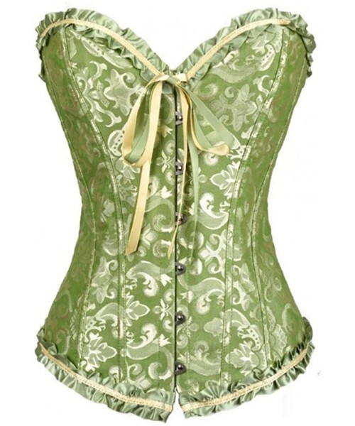 Bustiers & Corsets Women Plus Size Lace up Corset Overbust G-String Top Corset Plastic Boned-C078 - Green - CK190OR6I9N