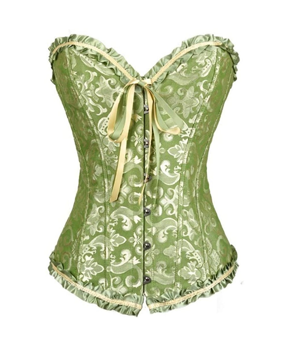 Bustiers & Corsets Women Plus Size Lace up Corset Overbust G-String Top Corset Plastic Boned-C078 - Green - CK190OR6I9N