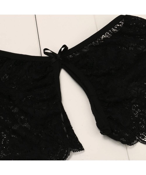 Sets Underwear Set for Women Sexy Lingerie Lace Flowers Push Up Tops Bra Pants Underpants Set Sleepwear Pajama Black - CB193W...