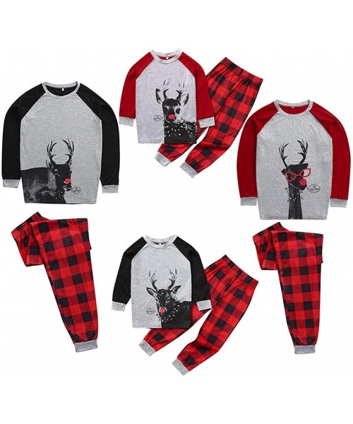 Sleep Sets Christmas Matching Family Pajamas Deer Top+Plaid Pants Long Sleeves Sleepwear Xmas PJs Clothes Set for Men Women C...