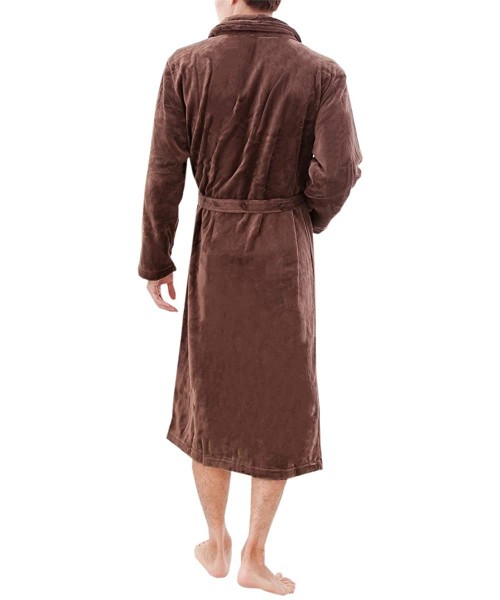 Robes Men's Fleece Robe Bathrobe - Coffee - C812N5P7TUU