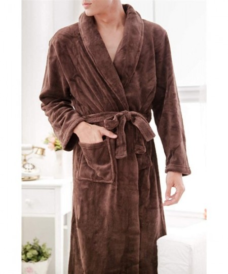 Robes Men's Fleece Robe Bathrobe - Coffee - C812N5P7TUU