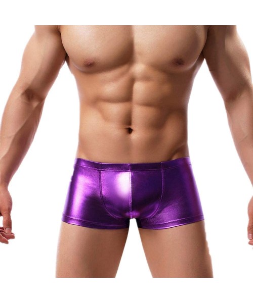 Boxer Briefs Men's Boxer Briefs Faux Leather Underwear Trunk Solid Panties U Convex Pouch Underpants - Purple - C618RIW4UZU