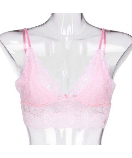 Bras Women's Lace Deep V Bralette - Plus Size Vest Crop Tops Wireless Bra Sexy Lingerie Underwear Sleepwear - S-3XL - Pink - ...