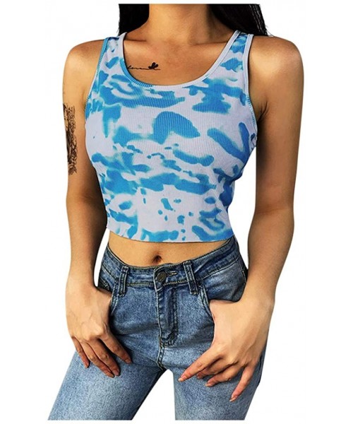 Thermal Underwear Tie-Dye Print Tank Tops for Women Sleeveless Summer Crop Top Skinny T Shirt Cami Shirts Tunic Top Blouses -...