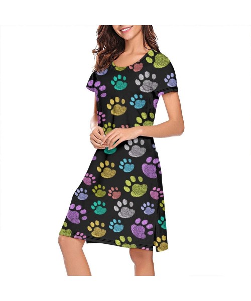 Nightgowns & Sleepshirts Women's Dogs and Bone Chrysanthemum Pattern Short Sleeve Nightgown Soft Sleeping Shirts Loungewear N...