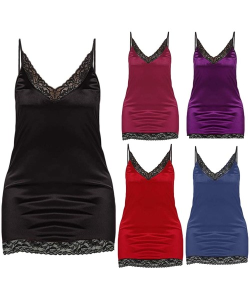 Slips Babydoll Nightwear Sleepskirt for Womens- Night Dress Plus Size Sexy Lace Lingerie Sling Satin V Neck Sleepwear - Blue ...