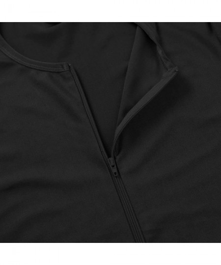 Boxers Men's Soft Spandex Short Sleeve Front Zipper Bodysuit Leotard Workout Sport Unitard - Black - C918NUH57ST