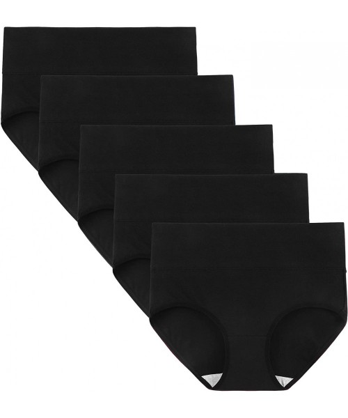 Panties Womens Cotton High Waisted Underwear Regular & Plus Size Multipack - 5 Black - CL18I9CYYCT