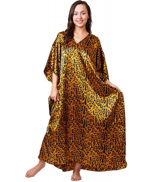 Nightgowns & Sleepshirts Satin Caftan for Women in Cheetah Print- One Size Kaftan/Mumu- Caf-64 - Metallic Cheetah - C511CVD7ZFT
