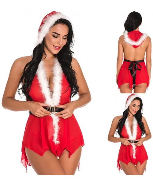 Baby Dolls & Chemises Womens Sexy Santa Christmas Lingerie Set Outfits Backless Hooded Babydoll Teddy Chemise Nighties Plus S...
