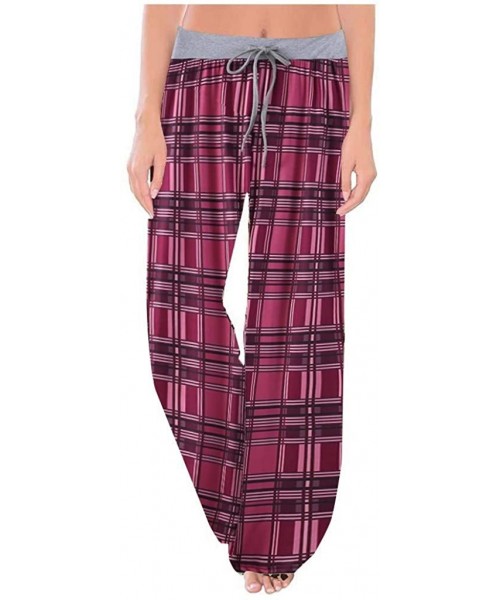 Bottoms Wide Leg Lounge Pants Womens Comfy Stretch Floral Print Drawstring Palazzo Yoga Pajama - Stripe Hot Pink - CO19602KGLH