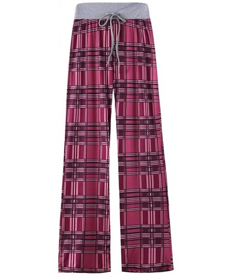 Bottoms Wide Leg Lounge Pants Womens Comfy Stretch Floral Print Drawstring Palazzo Yoga Pajama - Stripe Hot Pink - CO19602KGLH