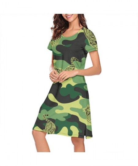 Tops Crewneck Short Sleeve Nightgown Tiger in Camouflage Printed Nightdress Sleepwear Women Pajamas Cute Tiger in Camouflage ...
