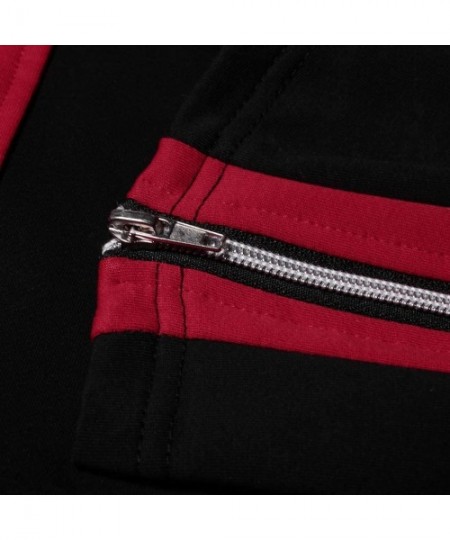 Bikinis Mens Jogger Pants Slim Fit Side Stripe Casual Tapered Sweatpants with Zip Pockets and Bottom - Red - CZ193LNYNDD