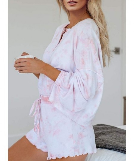 Sets Women Tie-dye Lounge Set Long Sleeve Sweatshirt Tops with Shorts Pajamas Set Loungewear - Tie Dye Pink - C01985QKEE0