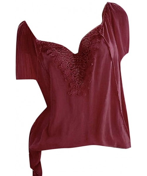 Thermal Underwear Blouse for Women Feather Print V-Neck Blouse Pullover Tops Plus Size Shirt - Z Wine - CF18SO5E5KI