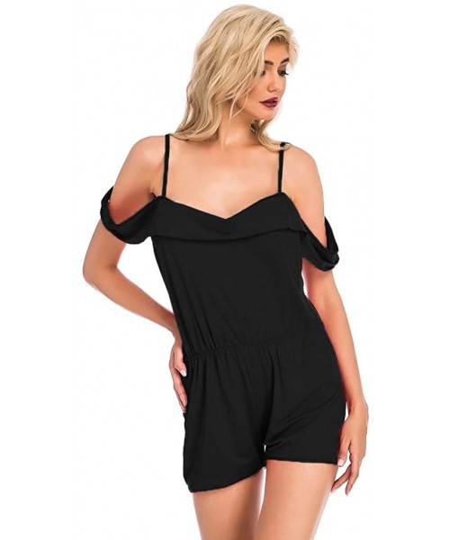 Nightgowns & Sleepshirts Sexy Seepwear-Women's Spaghetti Strap Low-Cut Back Jumpsuits Bodysuits Off Shoulder Romper Overall -...